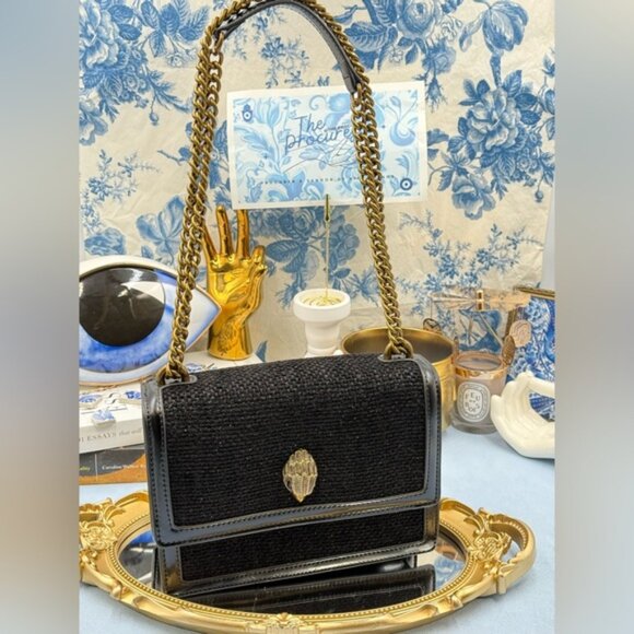 🆕 KURT GEIGER LONDON 🧿 NWOT Black Tweed Shoreditch Crossbody Bag - Picture 2 of 16